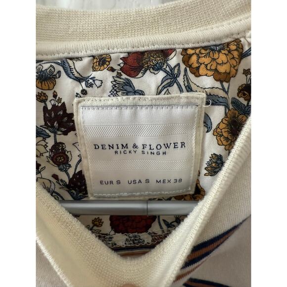 Vintage Denim & Flower Ricky Singh Cream Striped Tee Small - Picture 7 of 7